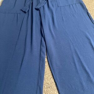 Elegant Blue Wide Leg Plus Size Paper bag Pants Size 4X Elastic Tie Waist Boho